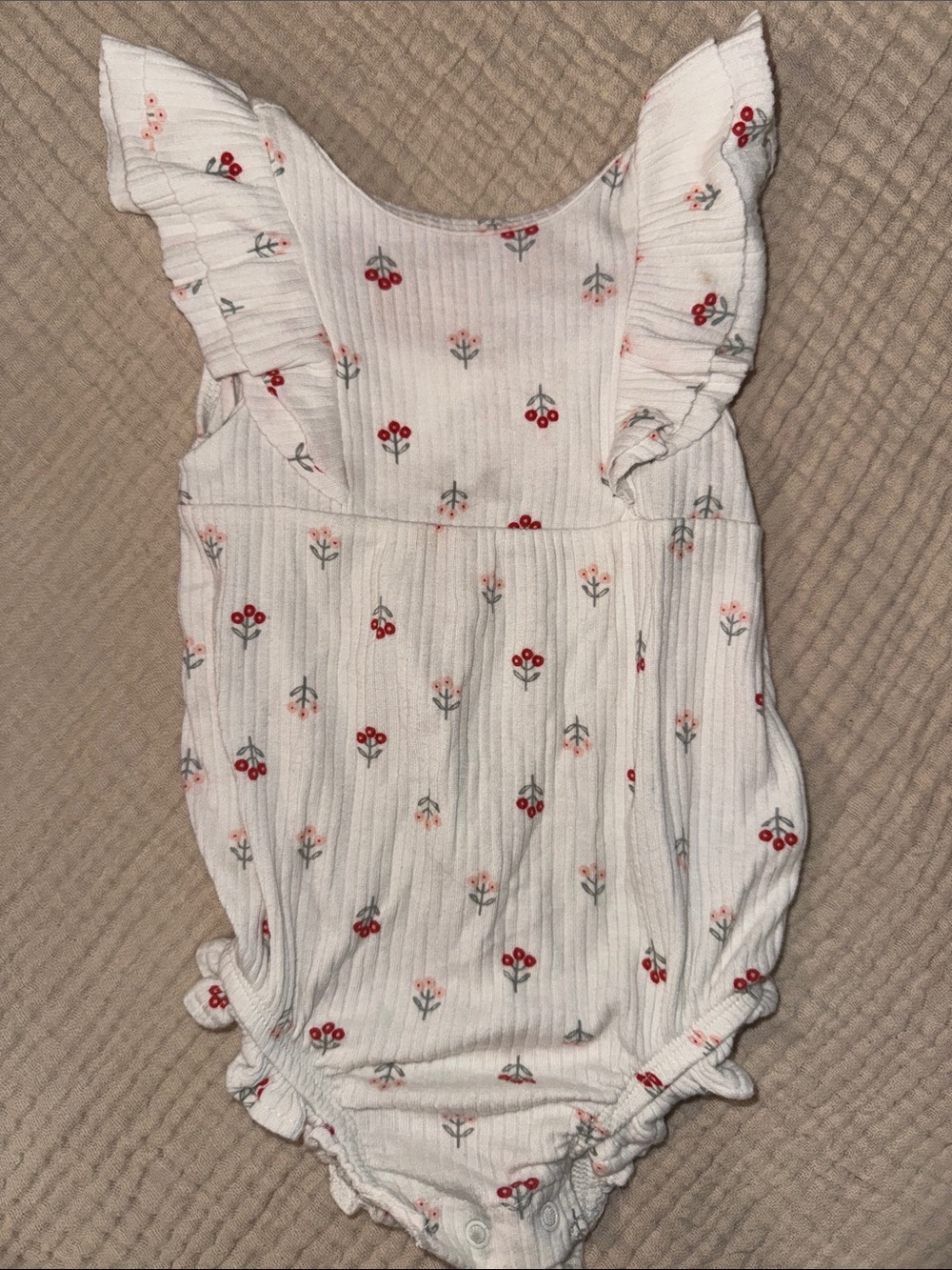 cloud island White Ribbed Baby Romper with floral Print